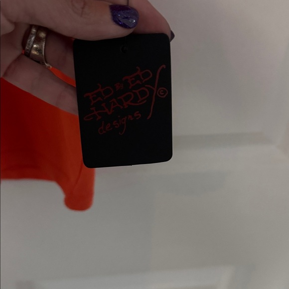 Ed Hardy Orange Tee with Graphic Design - Picture 5 of 6